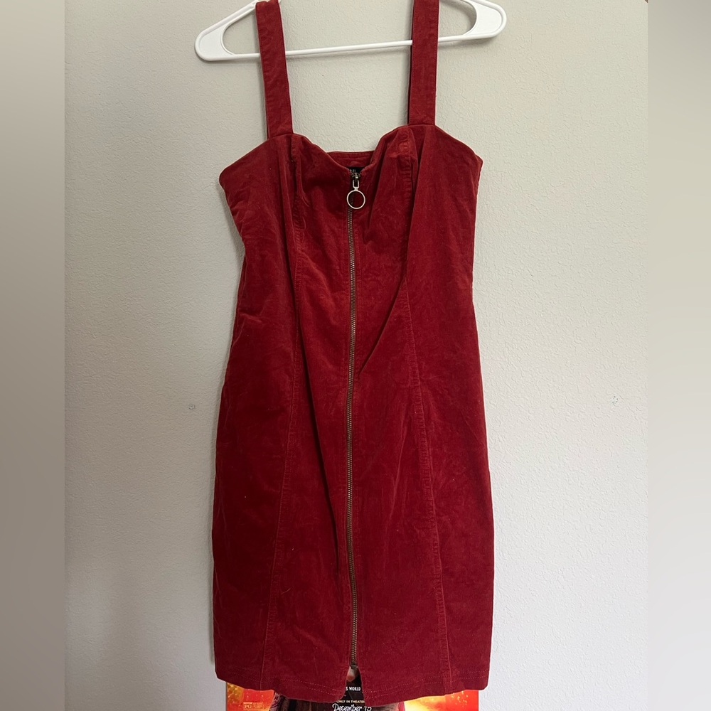 Maroon Corduroy zip dress